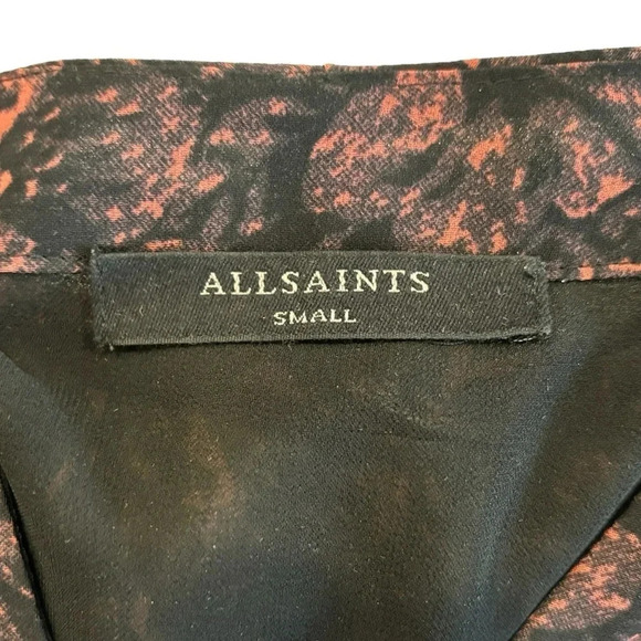 ALLSAINTS Nichola Rosalyn Dress S Black Floral Chiffon Smock Waist Gray $260 - Picture 7 of 12